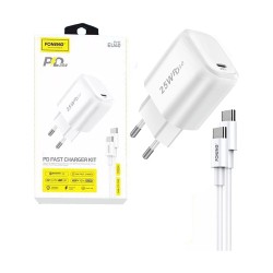 Adaptador Carregador Rápido Foneng EU40 com Cabo Tipo C a Tipo C PD 25W Branco Adaptador Carregador Rápido Foneng EU40 com Cabo Tipo C a Tipo C PD 25W Branco